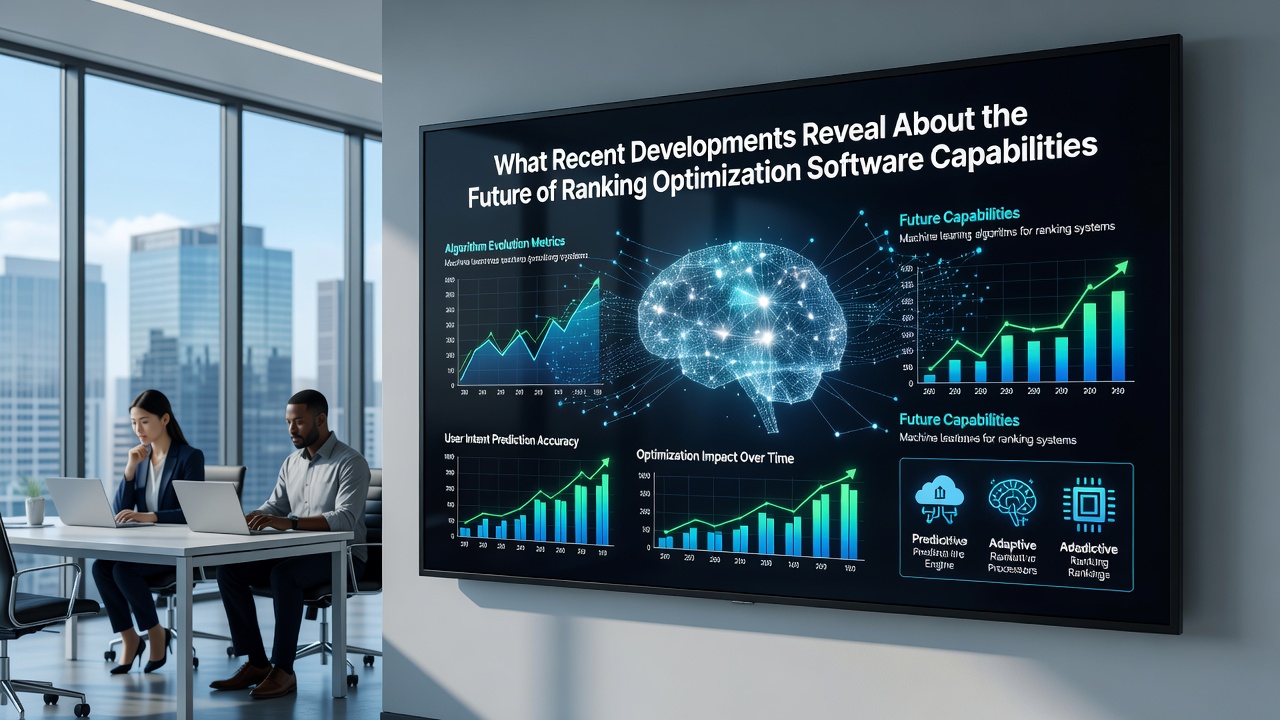 Detailed view of ranking optimization software dashboard showing AI-driven analytics and prediction modules